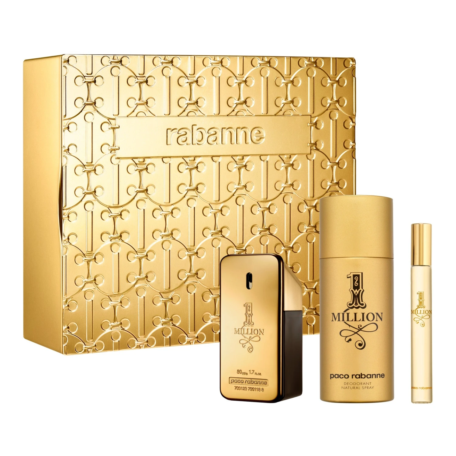 Paco Rabanne One Million Eau De Toilette 50ml, Deodorant 150ml & Travel Spray 10ml Gift Set 1 Paco Rabanne One Million Eau De Toilette 50ml, Deodorant 150ml & Travel Spray 10ml Gift Set