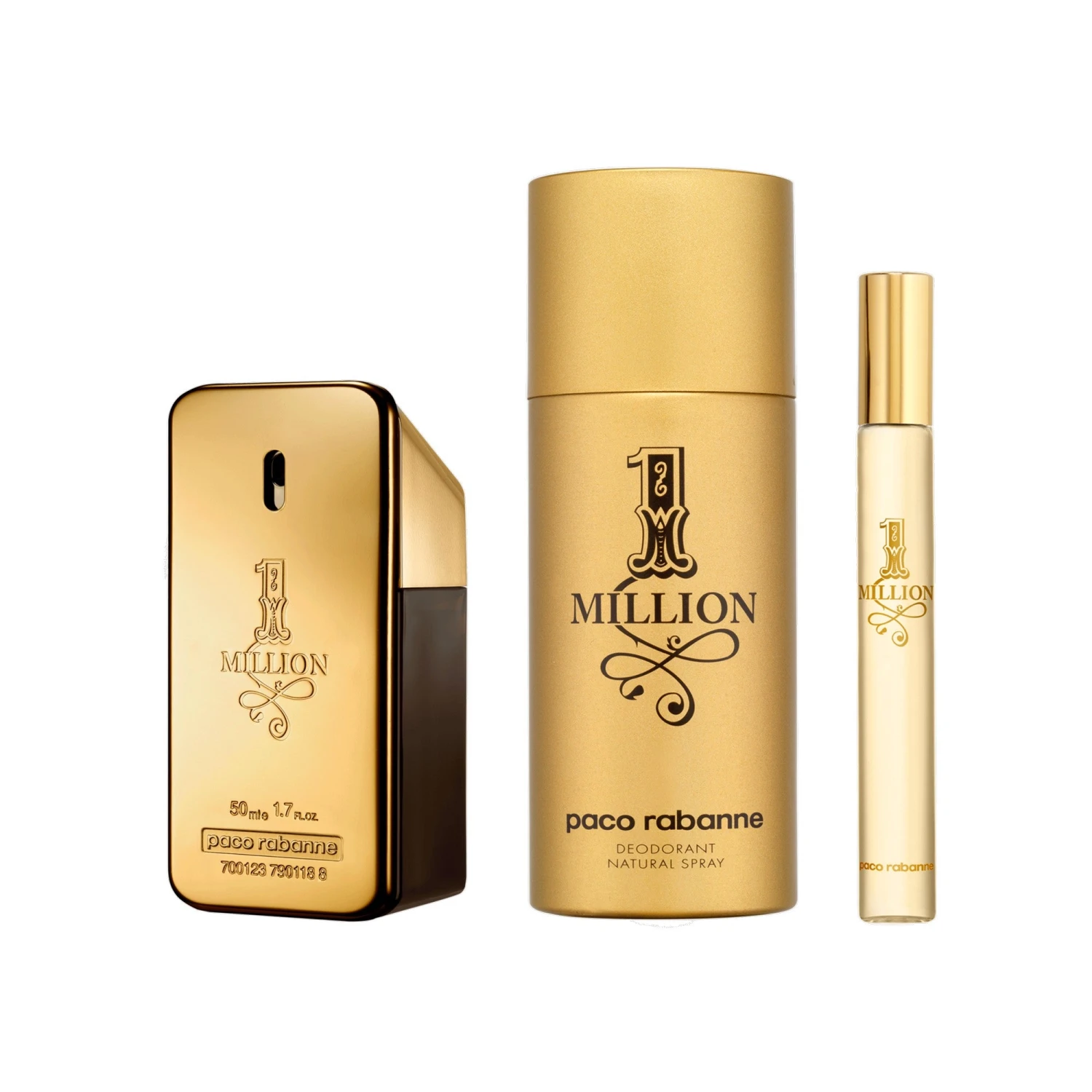 Paco Rabanne One Million Eau De Toilette 50ml, Deodorant 150ml & Travel Spray 10ml Gift Set 2 Paco Rabanne One Million Eau De Toilette 50ml, Deodorant 150ml & Travel Spray 10ml Gift Set - Image 2