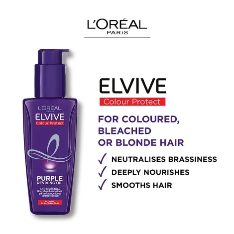 Loreal L'Oreal Elvive Colour Protect Purple Anti-Brassiness Hair Oil For Brunette, Blonde & Grey Hair 100ml 3 Loreal L'Oreal Elvive Colour Protect Purple Anti-Brassiness Hair Oil For Brunette, Blonde & Grey Hair 100ml - Image 3