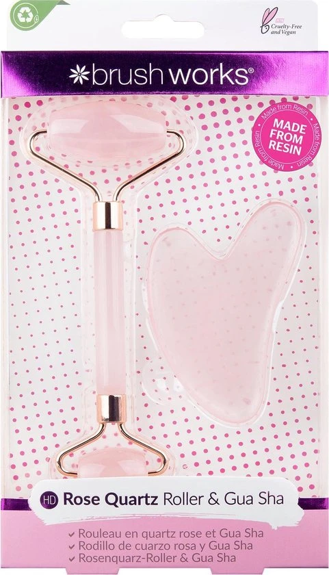 Brush Works Rose Quartz Roller & Gua Sha Set