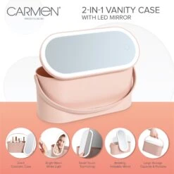 Carmen Cosmetic Storage With Led Mirror Pink -Care Products C81167PNK 02