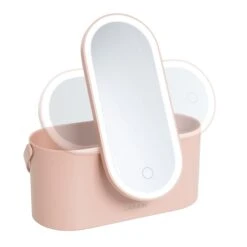 Carmen Cosmetic Storage With Led Mirror Pink