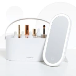 Carmen Cosmetic Storage With Led Mirror White 11 Carmen Cosmetic Storage With Led Mirror White -Care Products C81167WHT