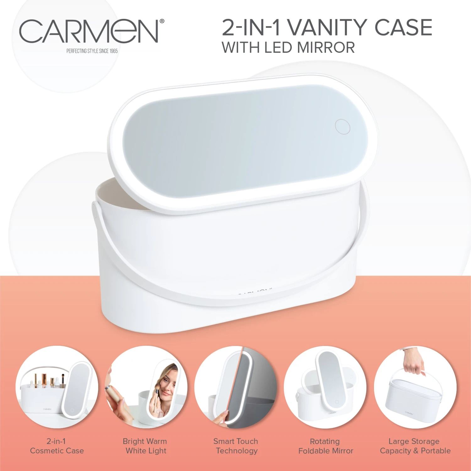 Carmen Cosmetic Storage With Led Mirror White 4 Carmen Cosmetic Storage With Led Mirror White - Image 4